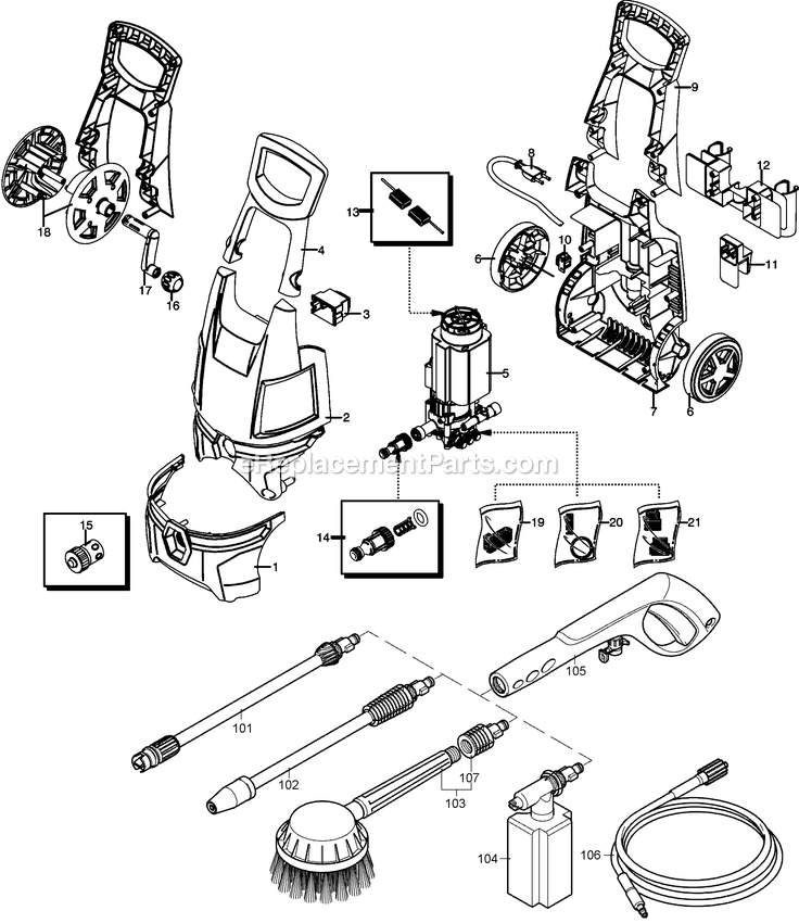 Black and Decker PW1700-AR (Type 2) Pressure Washer Power Tool Page A Diagram